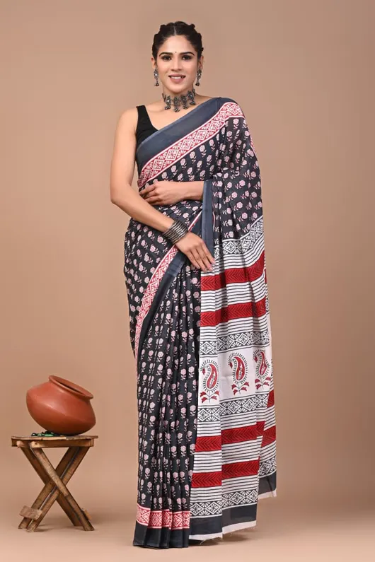 Pure Cotton Printed Mulmul Saree for Women with Blouse Piece